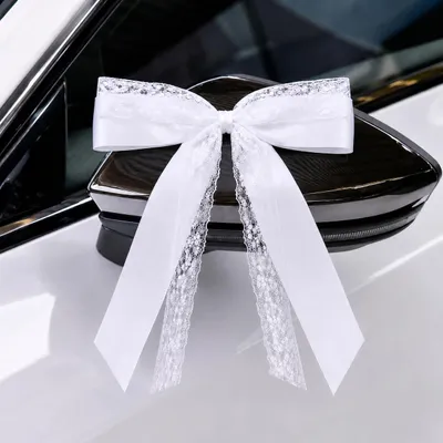 Productafbeelding van 20 strikken auto bruiloft wit kant, strikken kant, decoratie bruiloft met kanten strikken, decoratie auto bruiloft verschillende feesten