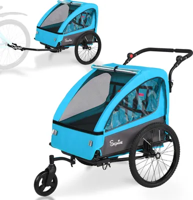 Produktbild von Kinderfahrradanhänger und Kinderwagen 2 in 1 mit Federung, Fahrradanhänger für 1 bis 2 Kinder, Joggingfunktion, faltbar, geräumiger Kofferraum