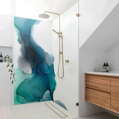 Produktbild von Duschrückwand Muster selbstklebend - 0.35 mm Wandpaneel wasserfest Design türkis Aquarell Abstrakt Badrückwand fugenlos  Smart matt 100x200 cm