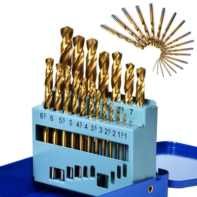 Immagine prodotto di Omgoods - Set di 19 punte da trapano in HSS con rivestimento in titanio