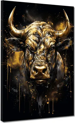 Produktbild von Leinwandbild Wandbild Kunstdruck XXL Wanddeko Goldener Bulle Black: 105x140x4cm
