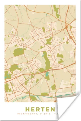 Produktbild von MuchoWow® Poster Stadtplan - Hirsche - Karte - Vintage 120x180 cm - Kunstposter