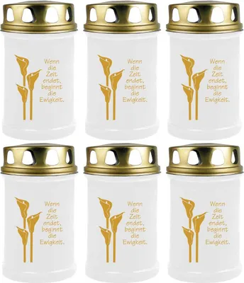 Produktbild von Grabkerze Weiß 6er Pack ( Druck Gold ), 48 Stunden/Kerze, Motiv: Calla