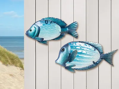 Produktbild von GILDE Wandrelief, Fisch, "Eugene", Glas, Metall, blau, , L. 3,5 cm, B. 40 cm, H. 19,5 cm 69483