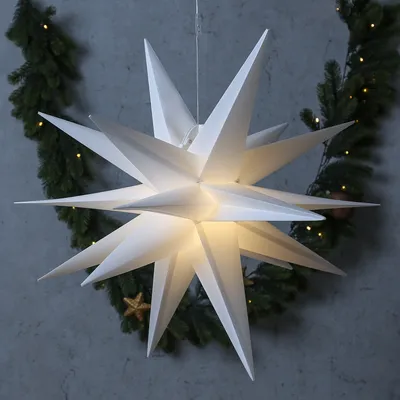 Produktbild von LED Weihnachtsstern 3D - Leuchtstern - D: 30m - Timer - Batteriebetrieb - für Innen/Außen - weiß