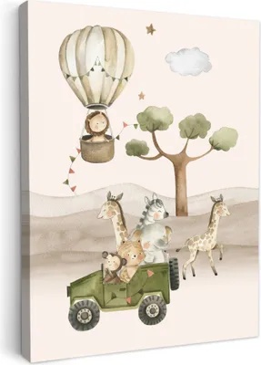 Produktbild von Wanddeko 60x80 cm - Kinder Bohemian - Safari - Heißluftballon, Wandbilder, Wanddeko Wohnzimmer, Bild