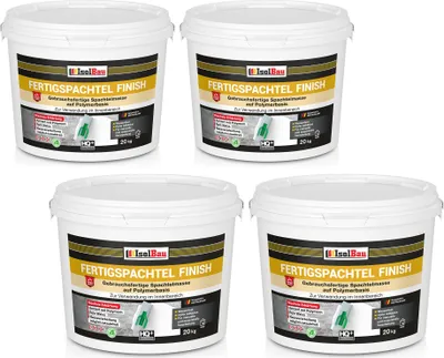 Produktbild von Isolbau Fertigspachtel Finish 80 kg, Glättspachtel Fugenspachtel, Gebrauchsfertige Polymer-Gips Fertig-Spachtelmasse für innen, Weiß Q1-Q12