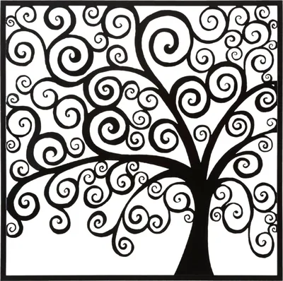 Immagine prodotto di Pannello Decorativo 3D in Ferro Three Plus - Quadro Murale con Albero stilizzato in Cornice Quadrata Nera 100x100 cm - Style Glam