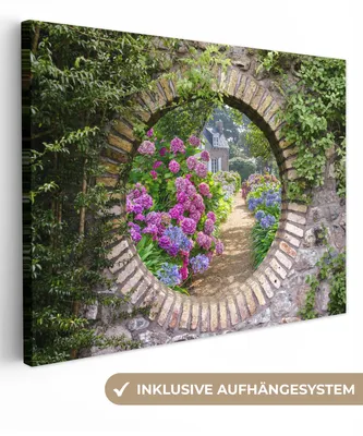 Produktbild von MuchoWow® - Leinwandbilder - Transparent - Blumen - Hortensie - Sommer, Wandbild, Wanddeko Bilder Wohnzimmer, 120x90cm