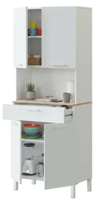 Produktbild von Kommode\ Chandler, Hilfsküchenschrank, Sideboard mit 4 Türen und 1 Schublade mit Einlegeböden, Kleiderschrank öffnen, 72x40h186 cm, Weiß und Eiche