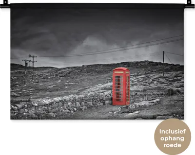 Produktbild von MuchoWow® Wandteppich Wandbehang Schwarz-Weiß-Foto einer britischen Telefonzelle 60x40 cm Tapisserie Dekoration Wandtuch - Wanddekorationen