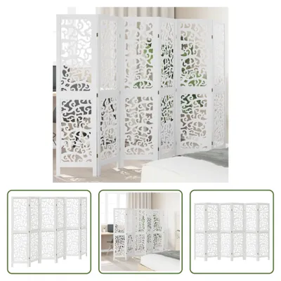 Imagen del producto de The Living Store - Separador de ambientes de 6 piezas, color blanco, madera maciza de Paulownia