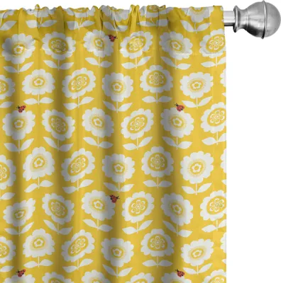 Produktbild von ABAKUHAUS Blumen Vorhänge, Gardinen, Kontinuierliche Marienkäfer und Blumen entwarfen mit skandinavischen Mustern, 2 Stück 75 x 245 cm, Vermilion Gelb