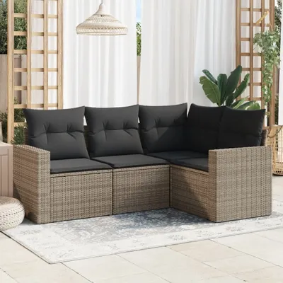 Produktbild von Schlichtes 4-tlg. Garten-Sofagarnitur,Lounge-Gartenmöbel, Gartensofa Set mit Kissen Grau Poly Rattan DE8400