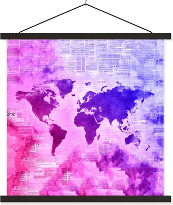 Produktbild von MuchoWow® Textilposter Weltkarte - Zeitungen - Farben 40x40 cm mit schwarzem Rahmen - Fotos