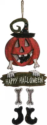 Produktbild von Happy Halloween Kürbis Skelett Holz Dekoschild