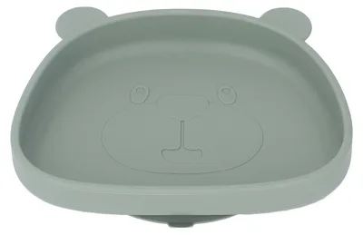 Image de Assiette en silicone pour bébé en forme de panda avec ventouse, accessoire d'alimentation pour tout-petits, vert olive