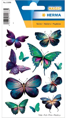 Produktbild von HERMA 15666 Sticker Schmetterlinge violet Folie beglimmert 11 Sticker auf Blatt