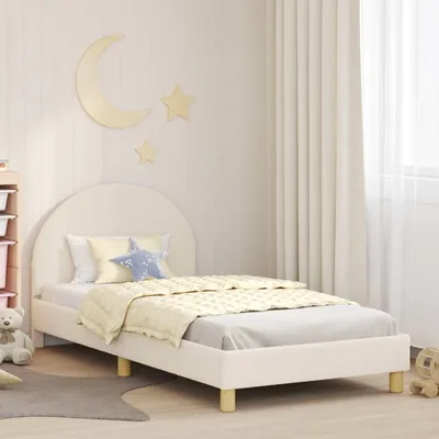 Imagen del producto de Maison Exclusive: Estructura de cuna con cabecero en color crema, 90 x 190 cm, tejido bouclé