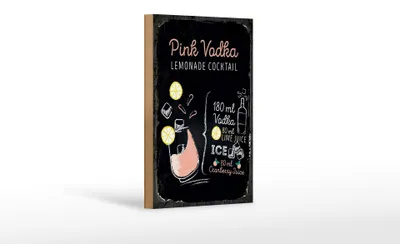 Produktbild von Holzschild Rezept Pink Vodka Cocktail Recipe 12x18 cm Geschenk