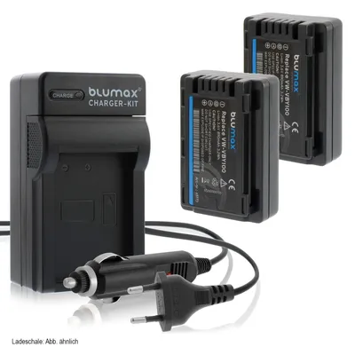 Produktbild von 2x Akku + Lader für Panasonic VW-VBY100 HC-V10, ,V500M, V700M, 890 mAh