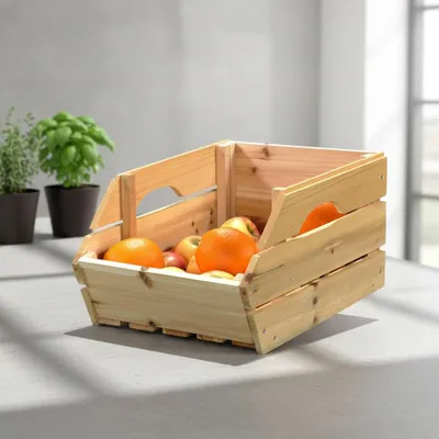 Produktbild von Obstkiste Holz 38x27x20 cm stapelbar mit Griffen für Äpfel & Kartoffeln
