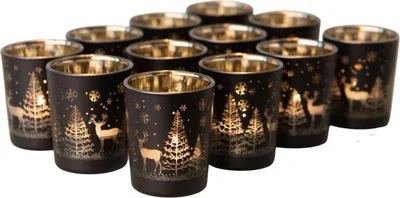 Produktbild von 12er Set Teelichthalter Weihnachten Glas Windlicht Weihnachten Teelichtgläser Teelichtglas Kerzengläser Weihnachtsdeko Teelicht Weihnachts Windlichter Glas Deko