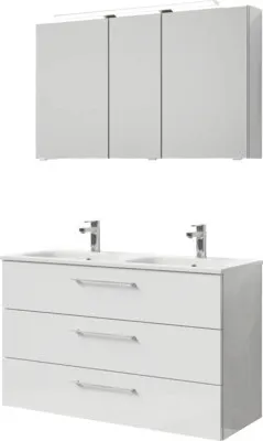 Produktbild von Pelipal Badmöbel-Set Sunline 121 BxHxT 121 x 200 x 46 cm Frontfarbe weiß hochglanz mit Mineralguss-Doppelwaschtisch, Was