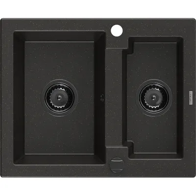 Obrázek produktu pro Mexen Carlos 1,5-miskový granitový dřez 582 x 475 mm, Černá/Zlatá kovová, sifon Černá - 6518581500-75-B