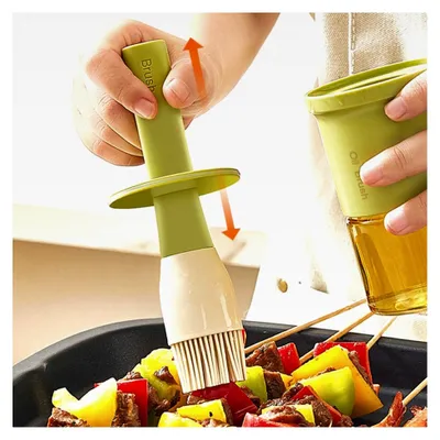 Produktbild von Silikon Grillpinsel mit Flasche, hitzebeständig und rutschfester Griff, Öl- und Soßenpinsel für Backen und Grillen