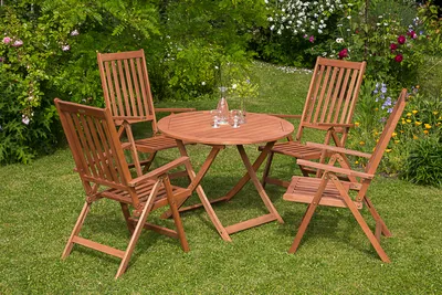 Produktbild von Merxx 5tlg. Vitoria Gartenmöbelset - 4 Sessel, 1 Tisch - Farbe: braun - Maße: Sessel: 70x59x113 Tisch: Ø 100 x 75; 4x 25132-011 + 1x 25163-011