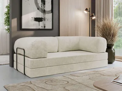 Produktbild von MKS MEBLE Schlafsofa 3-Sitzer ORSETTO 200 cm Sofa mit Schlaffunktion & Metallrahmen Modernes Design Ausziehcouch, HR-Schaum - Creme Schenille grob gewebt