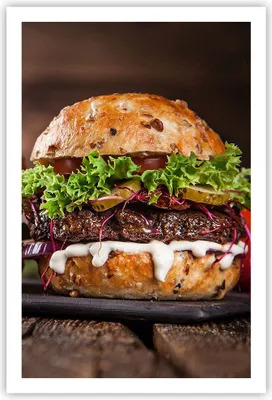 Produktbild von Poster - Poster ohne Rahmen - Amerikaner Hamburger Essen Barbecue - 61x91,5 cm - Wand Bild - Wanddeko - Wandbilder - Kunstposter - Wandposter - Bilder - Kunstdruck - Wandbild - P2XPA61x91-2869