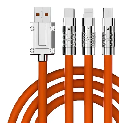 Obrázok produktu pre Rýchlonabíjací USB kábel 3v1 USB-C Lightning micro USB 120 W 6 A 150 cm oranžový