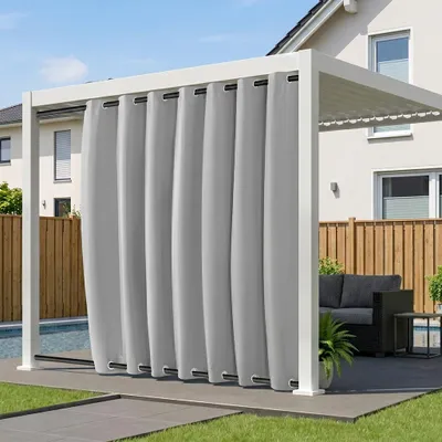 Immagine prodotto di Tenda da esterno extra larga, impermeabile e resistente alle intemperie, oscurante, con occhielli in alto e in basso, per terrazza e balcone, grigia, L254 x A243 cm