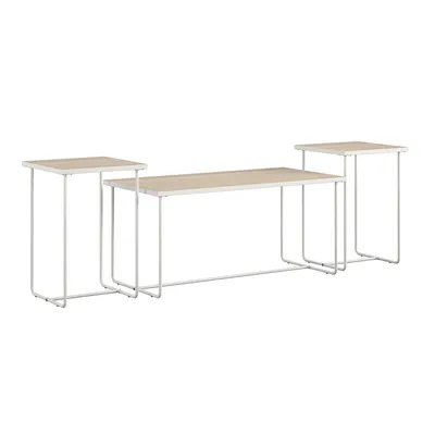 Produktbild von Akzenttische 3er Set aus Spanplatte natur und Metallgestell weiß