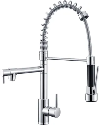 Produktbild von Küchenarmatur Wasserhahn Küche mit Spiralfeder, 360° drehbare Spültischarmaturen Einhebel Mischbatterie mit zwei Ausläufen, Chrom
