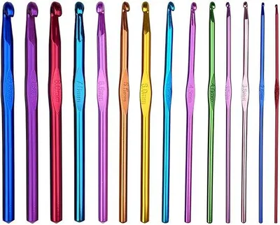 Produktbild von Set mit 14 farbenfrohen Aluminium-Haaknägeln für Anfänger und Profis - 2 mm bis 10 mm