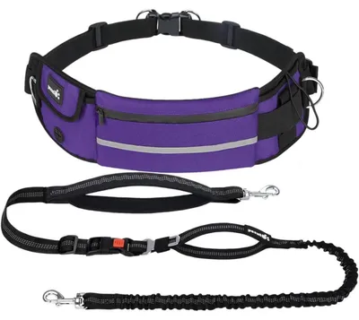 Immagine prodotto di Cinture elastiche per cani da jogging, ammortizzanti, con tasca integrata, colore viola