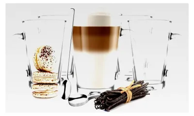 Produktbild von 6 Latte Macchiato Gläser 300 ml mit Henkel und 6 Löffel