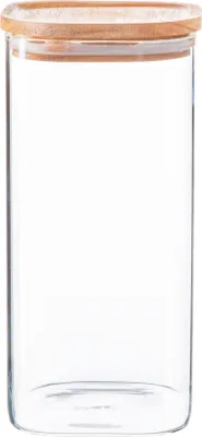 Produktbild von Quadratisches Vorratsglas aus Glas mit Holzdeckel – 1,5 Liter