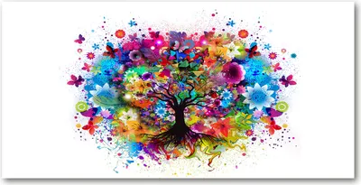 Produktbild von Tulup® Glas-Bild - 100x50 -Wandkunst - Wandbild hinter gehärtetem Sicherheitsglas  - Kunst: modern & klassisch - Bunter Baum - Mehrfarbig