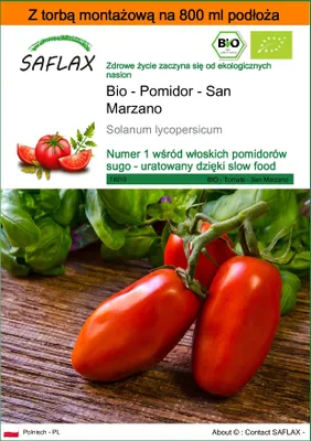 Zdjęcie produktu dla SAFLAX - Garden in the bag - Bio - Pomidor - San Marzano - 15 Nasiona - Z podłożem uprawowym w praktycznej, samorozkładającej się torbie - Solanum lycopersicum