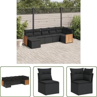 Produktbild von The Living Store 7-tlg. Garten-Sofagarnitur mit Kissen Schwarz Poly Rattan
