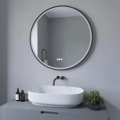 Produktbild von AQUABATOS Badspiegel mit Beleuchtung 80 x 80 cm Runder Badezimmerspiegel 3 Lichtfarben Temperatur Dimmbar Beschlagfrei LED Wandspiegel Lichtspiegel mit Schwarzem Rahmen