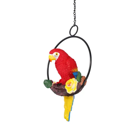 Zdjęcie produktu dla Wisiorek ogrodowy Macaw, wisząca rzeźba papugi, wisząca statuetka Macaw, metalowa okrągła figurka Macaw, wisiorek ogrodowy, dekoracja ogrodowa
