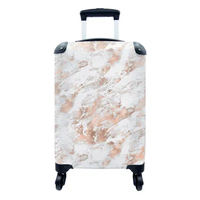 Produktbild von MuchoWow® Koffer Handgepäck Trolley Rollkoffer Kleine Reisekoffer mit 4 Rollen - Roségold - Muster - Marmor - Luxus - Cabin Size < 55x40x23 cm & 55x40x20 cm - Fotokoffer - Kabinenkoffer - Boardgepäck - Reise-Box - Reisekoffer - Reisegepäck - Koffer mit Bild - Trolley für Kinder