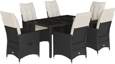 Obrázek produktu pro vidaXL 7dílný zahradní jídelní set s polštáři Black Poly Rattan