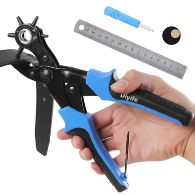 Produktbild von Lochzange für Leder und Gürtel, Heavy Duty, 6 Lochgrößen (2-4,5 mm), inkl. Zubehör, Blau