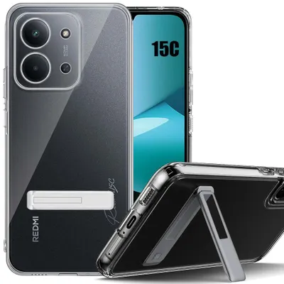 Image de Coque pour Xiaomi Redmi 15C 4G/5G, Protection Antichoc Transparent avec Support Réglable